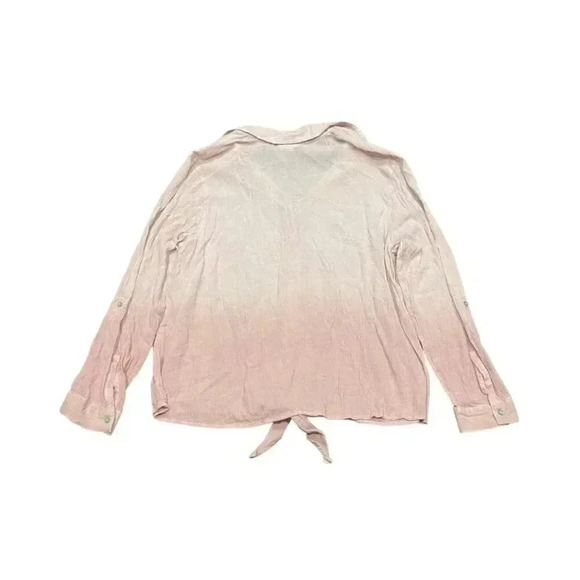 J Jill Blouse Tie Front Button Up Shirt Pink Dip Dye Ombre Gauze Top Size XL - Picture 3 of 7